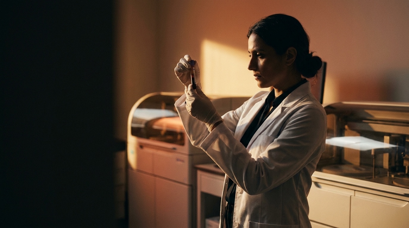 A clinician reviewing a lab report